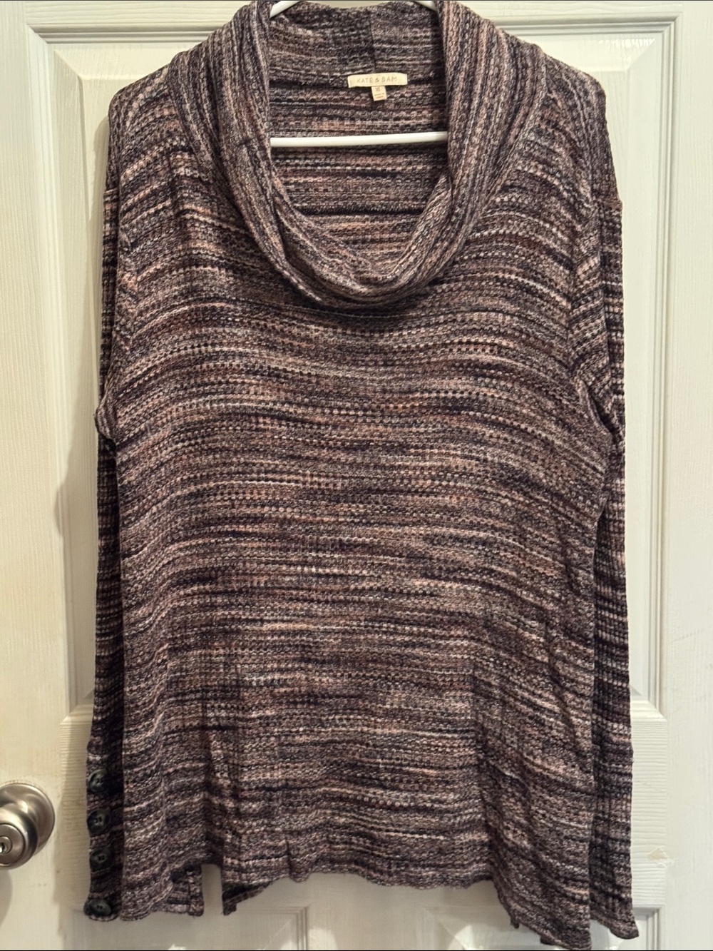 Kate & Sam Cowl Neck Waffle Knit Tunic with Button Sleeve Detail - XL